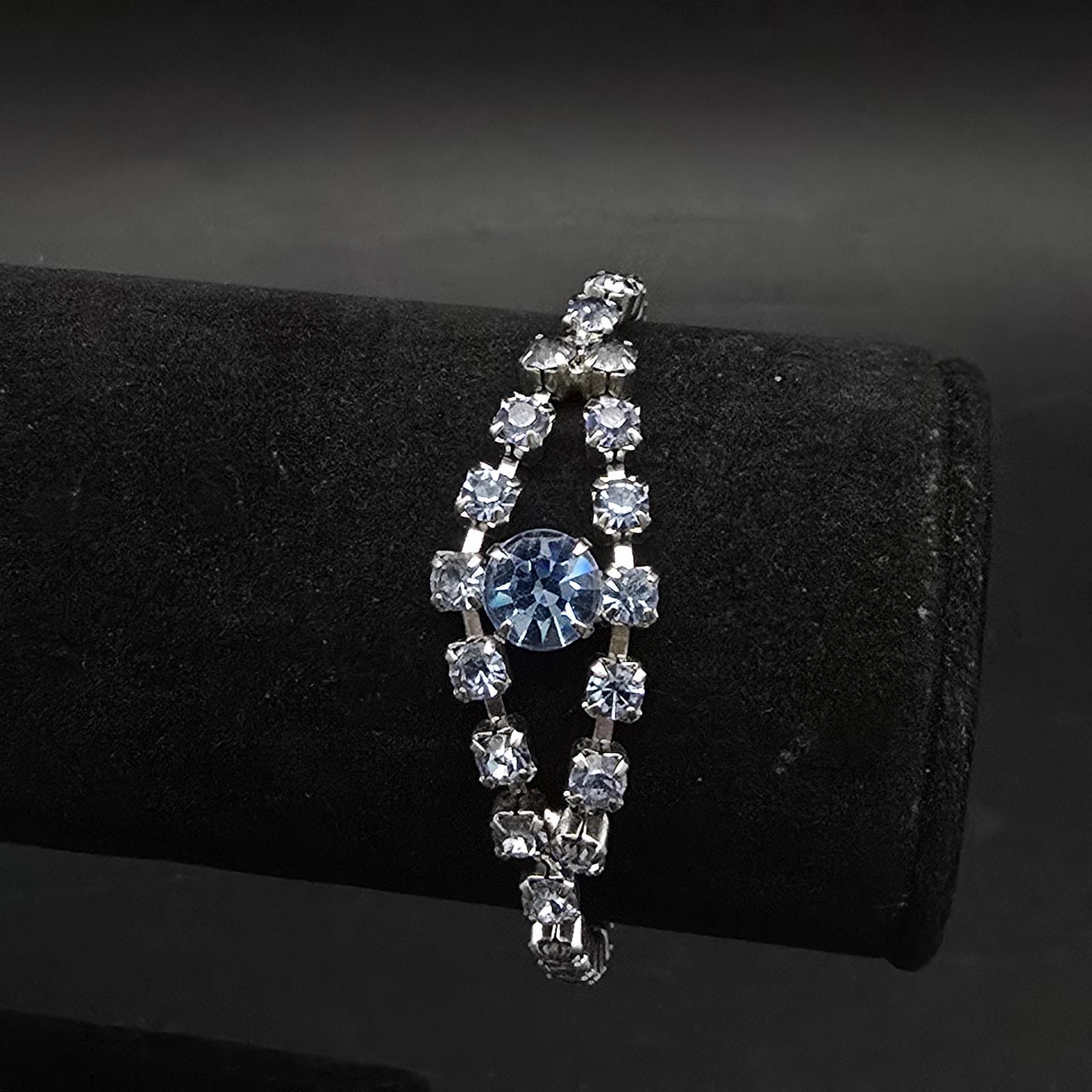 Blue Rhinestone Bracelet Vintage Glam Costume Jewelry