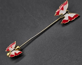 Red Butterfly Stick Pin Enamel Gold Tone Vintage Hat Pin Brooch Bug Insect