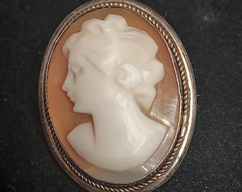 Vintage 982 Sterling Silver Cameo Pendant Brooch Pin Genuine Shell Cameo