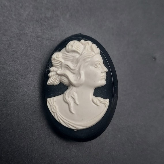 Vintage Plastic Cameo Brooch Black White Lady Head Portrait Costume Jewelry Etsy