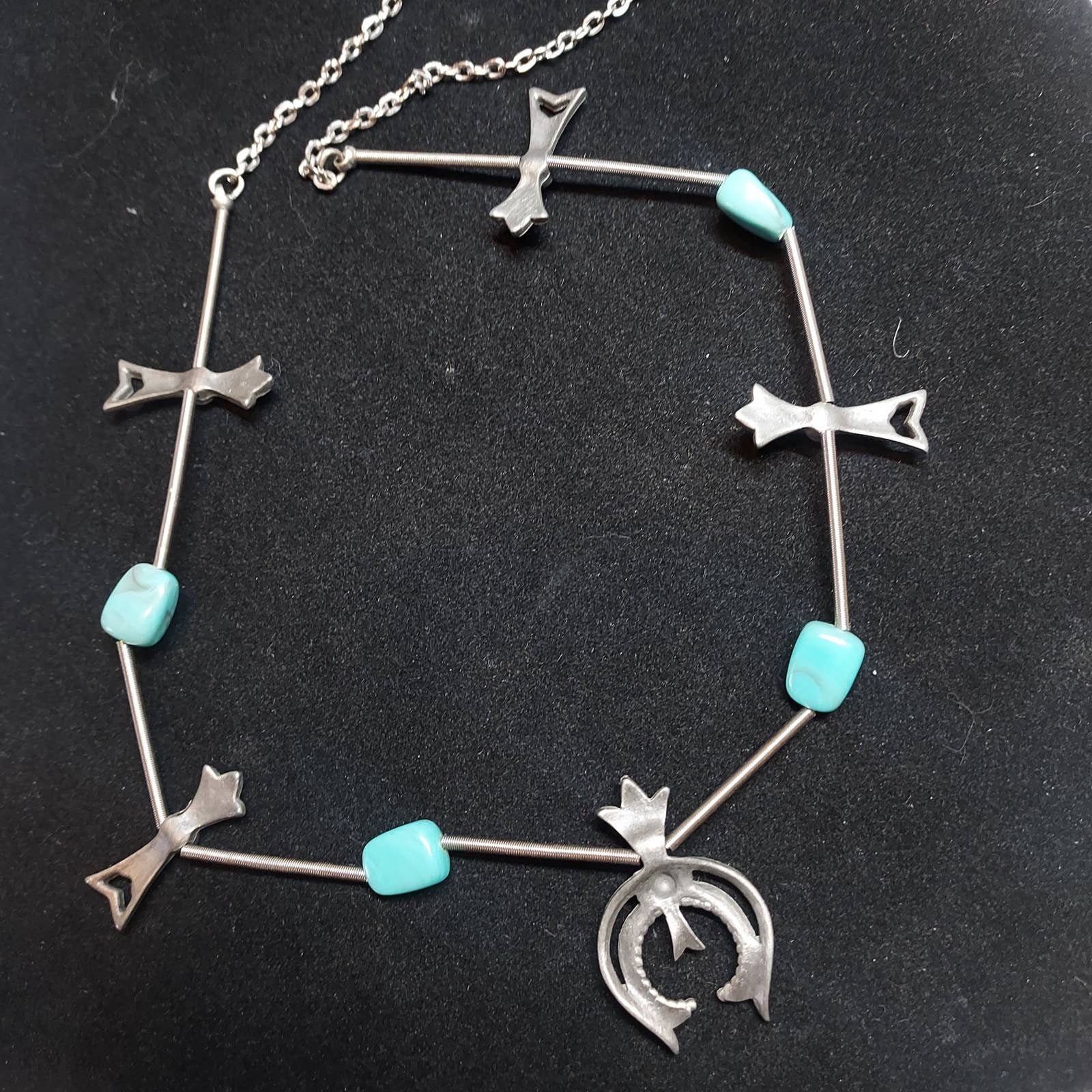 Vintage Park Lane Silver Tone and Faux Turquoise Necklace Southwest Naja