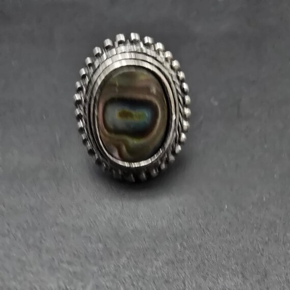 Oval Abalone Shell Slice Ring Silver Tone Size 6.… - image 6