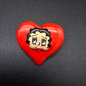 Lisa Frank Betty Boop Heart Brooch Red KFS Inc Vintage Jewelry