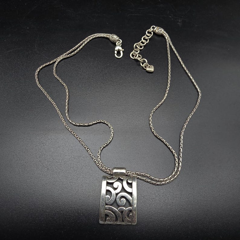 Brighton Silver Tone Swirl Pendant Necklace Double Chain image 2