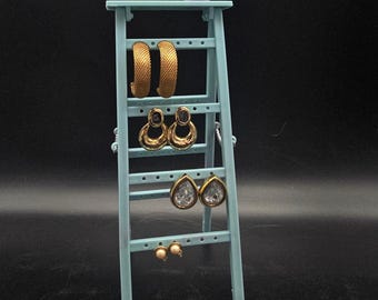 Vintage Blue Ladder Earring Rack Tree with Paint Bucket Plastic 1980s