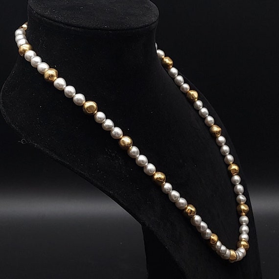 Napier Faux Pearl Gold Tone Beaded Necklace 24 In… - image 8