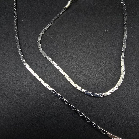Silver Tone Flat Thin Chain Necklace Bracelet Set… - image 4