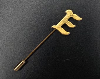 Gold Tone Letter E Stick Pin Hat Pin Initial Monogram Vintage Classic Timeless