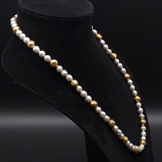 Napier Faux Pearl Gold Tone Beaded Necklace 24 In… - image 1