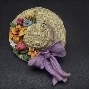 Vintage 1990&#39;s Spring Bonnet Hat Pin Flowers Floral Bow Easter Garden Theme