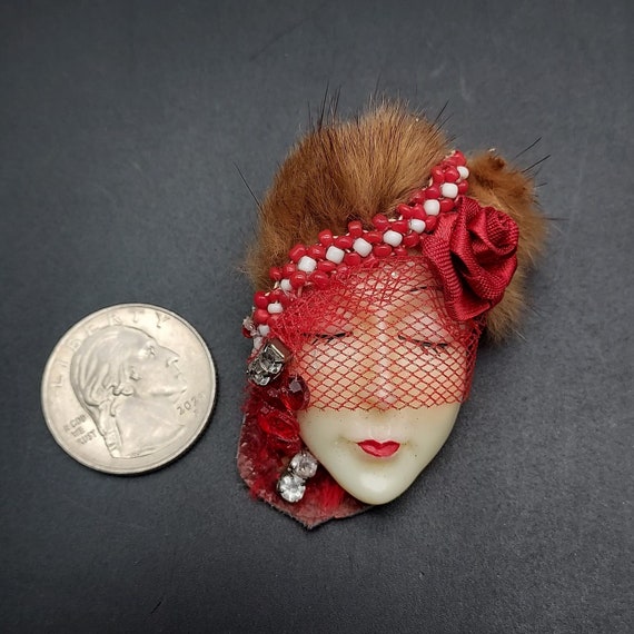Flapper Girl 1930s Lady Head Brooch Face Artisan … - image 6