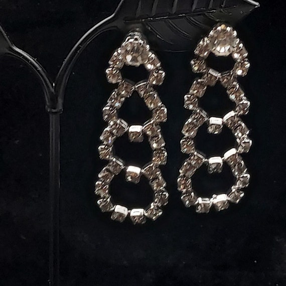 Rhinestone Loop Earrings Dangle Drop Vintage Glam… - image 6