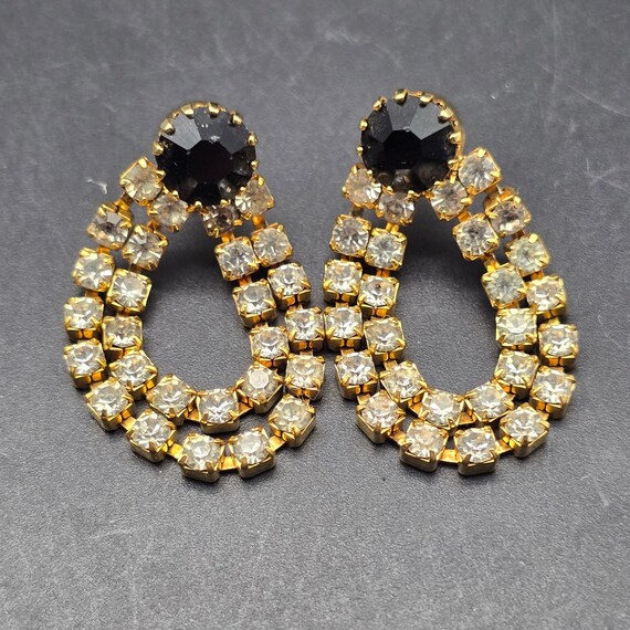 Black Clear Rhinestone Earrings Loop Dangle Drop … - image 3
