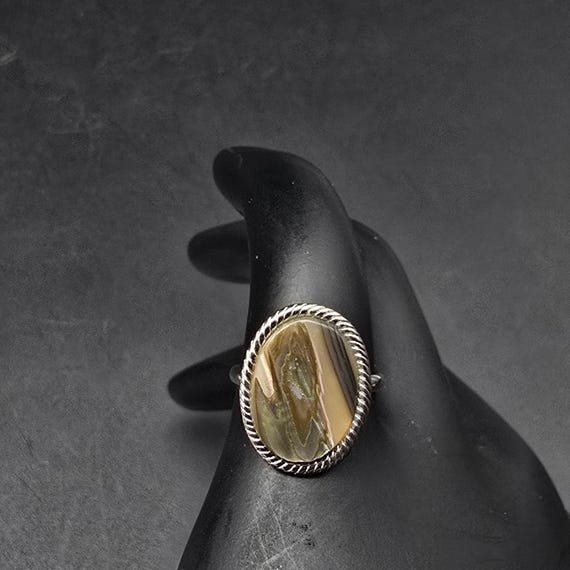 Abalone Shell Oval Ring Silver Tone Adjustable Si… - image 3