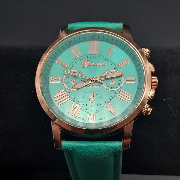 Women's Teal Aqua Turquoise Wrist Watch Spring Summer Geneva Quartz Movement