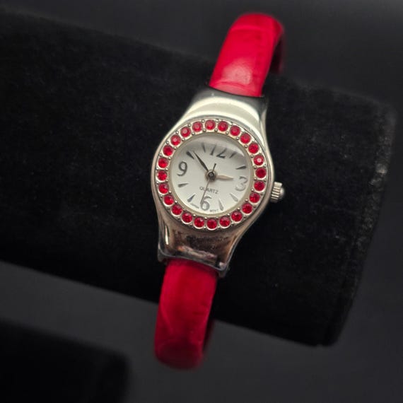 Red rhinestone watch Men Women Rhinestone Decorated Quartz Watch Fashion Mesh  main image 2