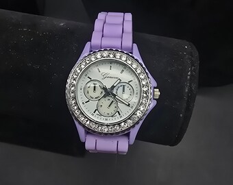 Geneva Purple Silicon Quartz Watch WORKS Working - Etsy display picture 1
