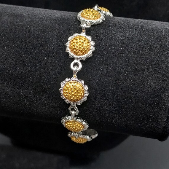Vintage Liz Claiborne Sunflower Link Bracelet Sil… - image 8