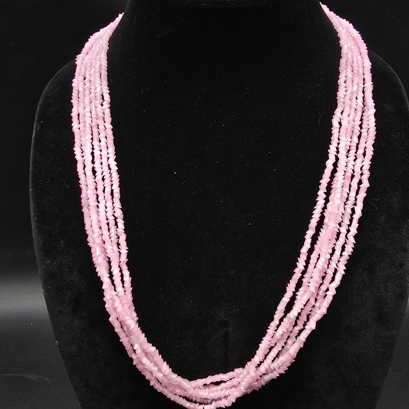 KAMIYA Mexican Beads Necklace ピンク Vintage Czech Glass Pink Beaded Necklace Layered Multistrand