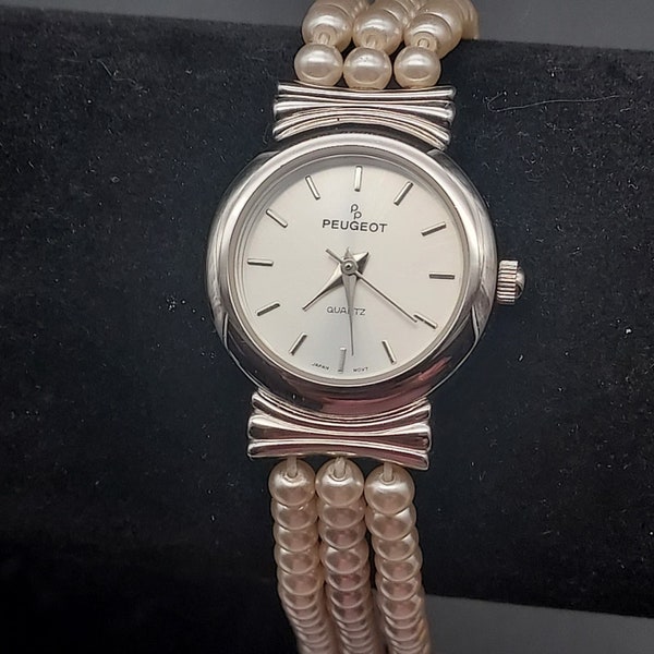 Peugeot Women's Watch Faux Pearl Stretch Band Wrist Watch Costume Jewelry