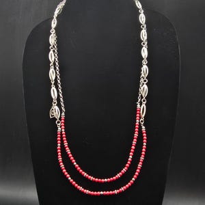 Brighton Red Beaded Necklace Silver Tone Double Strand image 1
