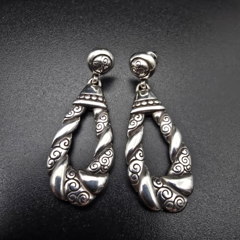 Brighton Bijoux Silver Tone Swirl Tear Drop Earrings Pierced Post image 5