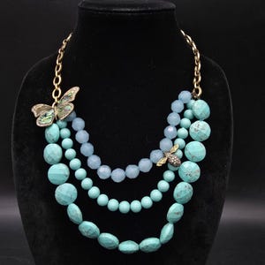 Lucky Brand Faux Turquoise Beaded Necklace Butterfly Accent