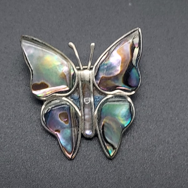 Alpaca Silver Abalone Shell Butterfly Mexico Vintage Costume Jewelry