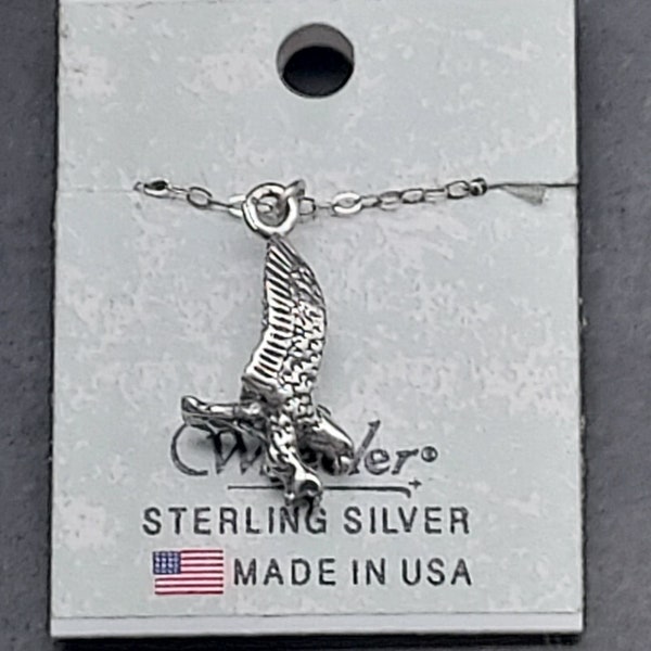 Sterling Silver Eagle Charm Necklace Wheeler Made in USA Patriotic Flying Bird