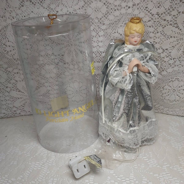 Vintage 1990's Silver Angel Lighted Tree Topper Faye's Drugstore