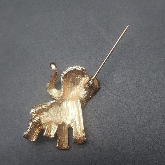 Gold Tone Pave Rhinestone Elephant Brooch Trunk U… - image 4