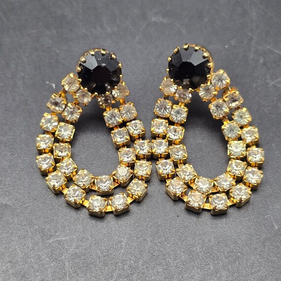 Black Clear Rhinestone Earrings Loop Dangle Drop … - image 6