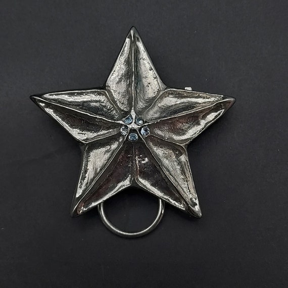 Silver Tone Sea Star Shape Brooch Blue Swarovski … - image 2