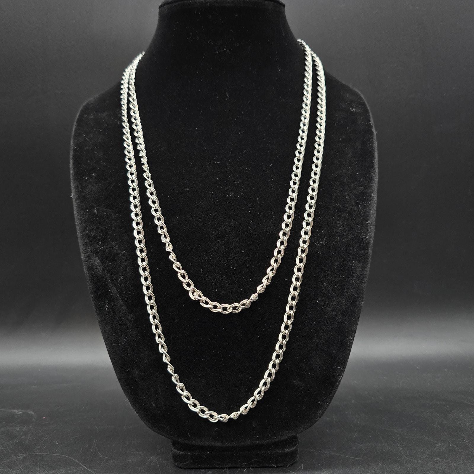 Monet Silver Tone Chain Necklace 54 Inch Vintage Costume