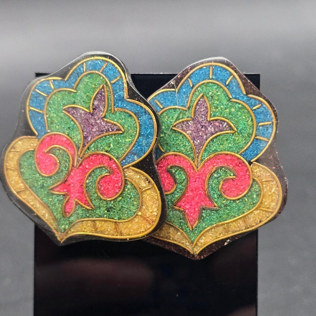 Paisley Inlay Vintage 1980s Crushed Stone Inlay Earrings Paisley Designs - Etsy