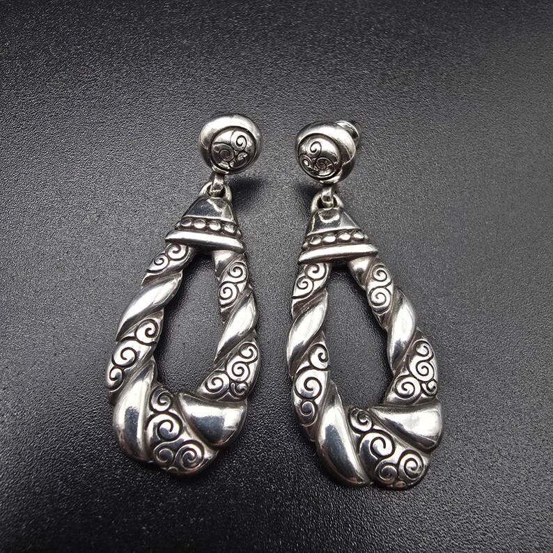 Brighton Bijoux Silver Tone Swirl Tear Drop Earrings Pierced Post image 2