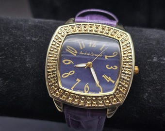 Andre Giroud Floating Diamond Black Ostrich Watch Andre Giroud Watch/floating Blue Crystals/silver Tone Round  main image 3