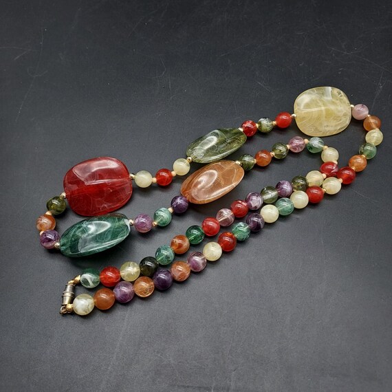 Chunky Faux Gemstone Necklace Jewel Tones Vintage… - image 6