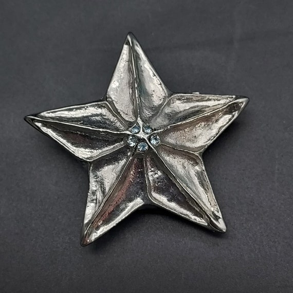 Silver Tone Sea Star Shape Brooch Blue Swarovski … - image 1