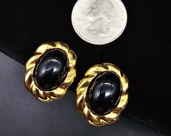 ☆人気☆【VINTAGE HOLLYWOOD】☆Black Oval Stone Earring.s☆ Vintage Black Onyx Earrings | Eredi Jovon Venice