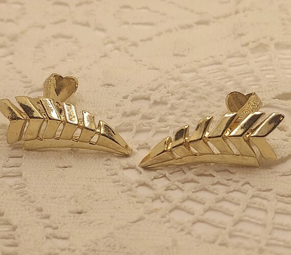 Vintage Coro Gold Tone Feather Earrings Signed Co… - image 5