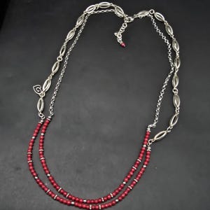 Brighton Red Beaded Necklace Silver Tone Double Strand image 2