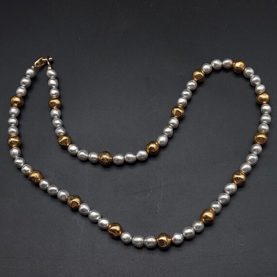 Napier Faux Pearl Gold Tone Beaded Necklace 24 In… - image 3