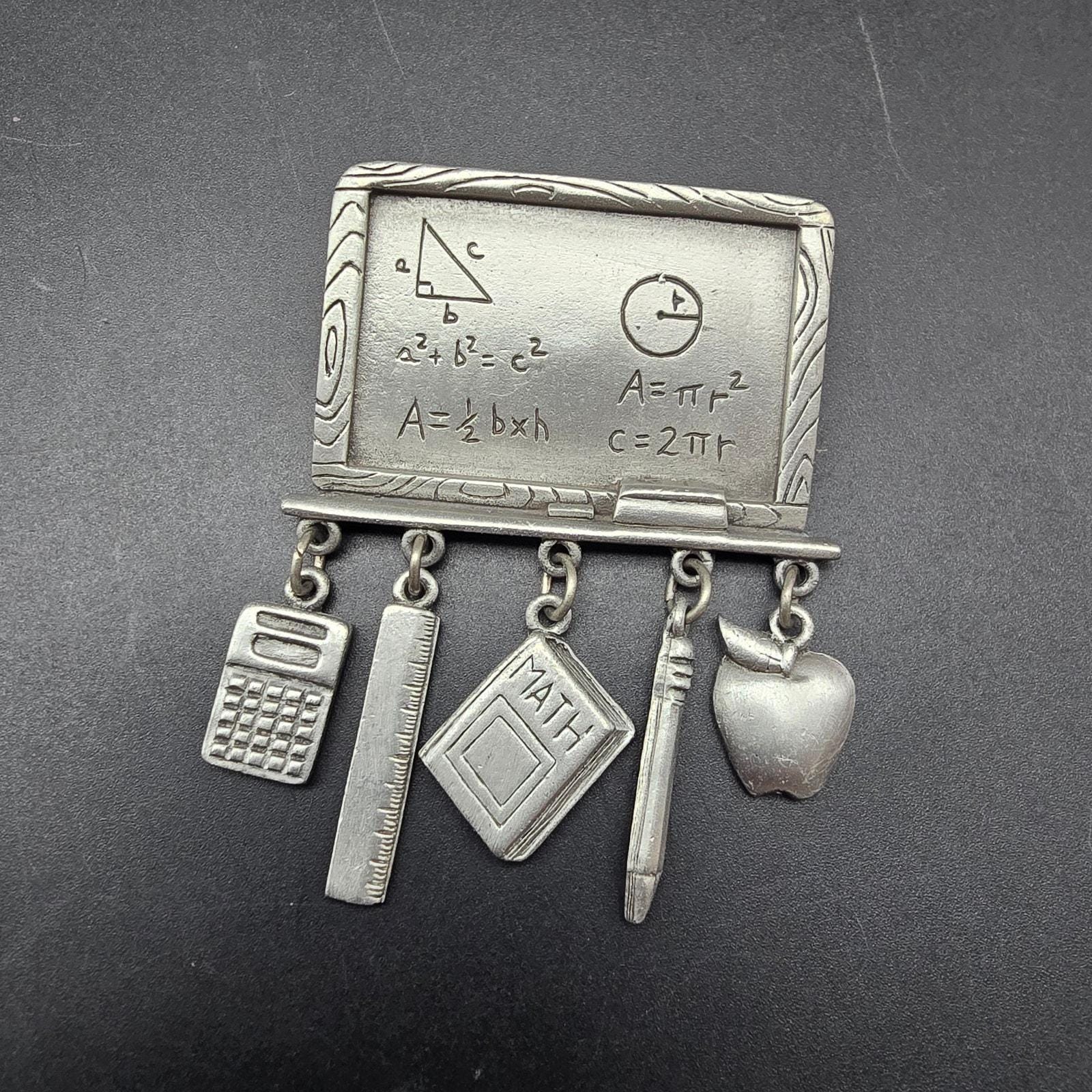 Vintage Math Teacher Charm Brooch Black Board Silver Tone JJ Jonette ...