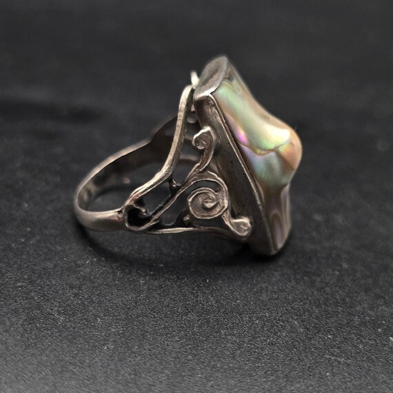 Sterling Silver Abalone Shell Ring Blistered Pear… - image 3