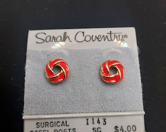 Sarah Coventry Red Enamel Post Stud Earrings Costume Jewelry Vintage