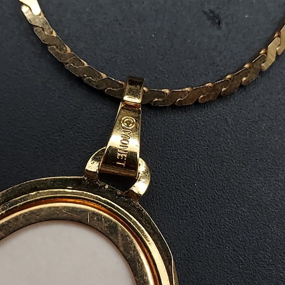 Monet Gold Tone Locket Necklace Vintage Costume J… - image 8