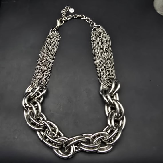 Chunky Silver Tone Chain Link Statement Necklace … - image 2