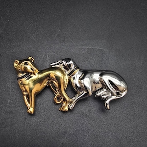 Greyhound Dog Brooch Silver Tone Gold Tone Vintage Costume Jewelry