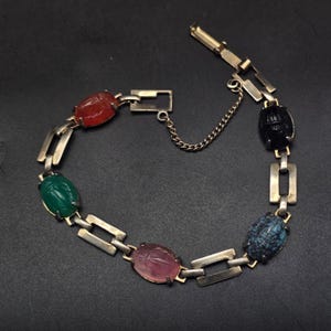 Egyptian Revival Scarab Bracelet Colorful Beetle Vintage Jewelry